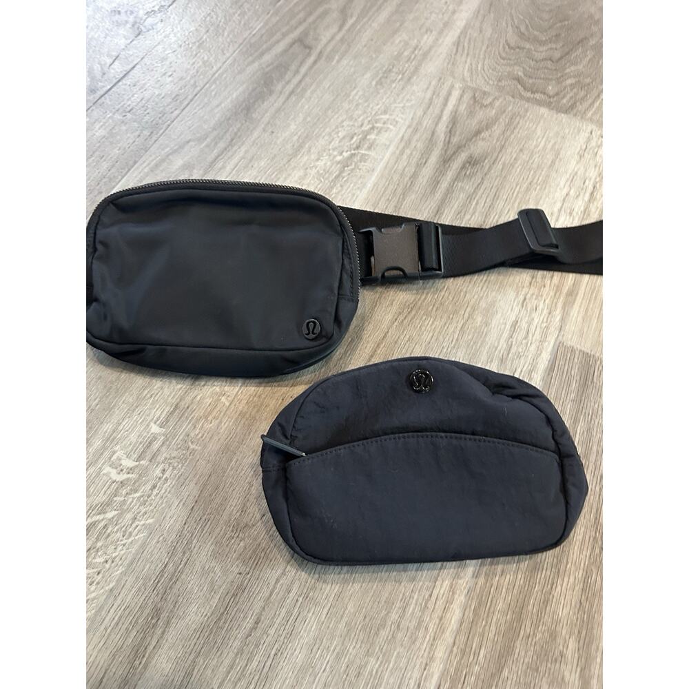 Lululemon Belt Bag Black + Small Accessories Bag With Logo Side Pouch Bundle